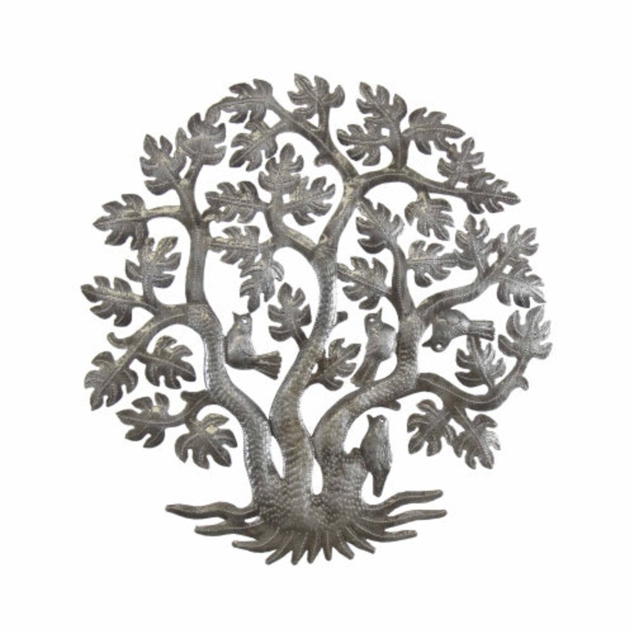 Silver Upcycled Steel Lacquered 3 Trunk Tree of Life Metal Wall Art